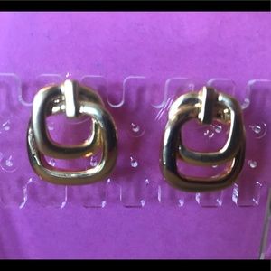 Gold Tone Rounded Square Earrings